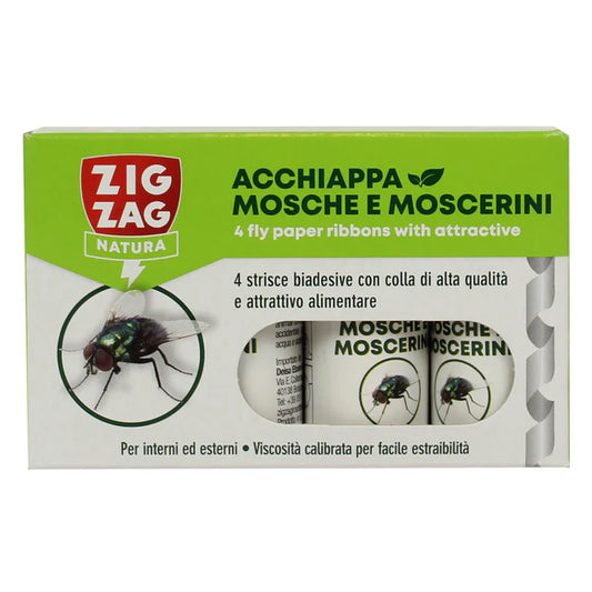 Zig Zag Insetticida Acchiappa Mosche E Moscerini Della Frutta 4 Strisce