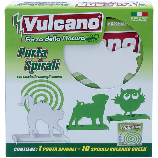 Vulcano Porta Spirali Con Vaschetta Raccogli Cenere + 10 Spirali Vulcano Green