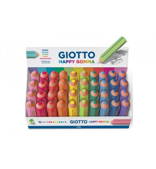 Giotto Happy Gomma a Forma di Matita Espositore 40pz (4 x 10 Colori)