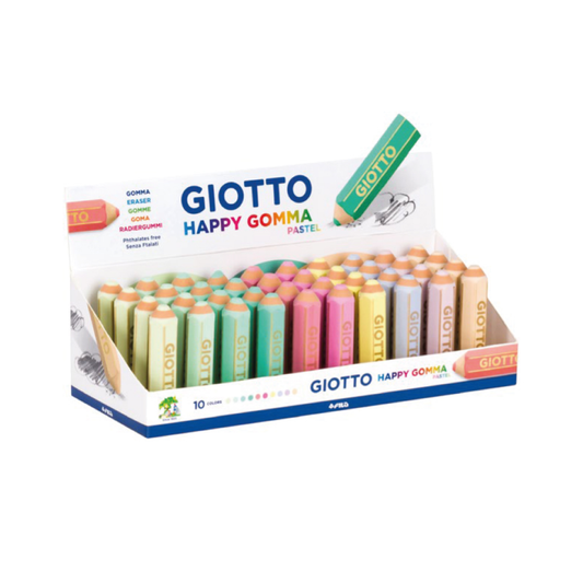 Giotto Happy Gomma a Forma di Matita Pastel Espositore 40pz (4 x 10 Colori Pastel)