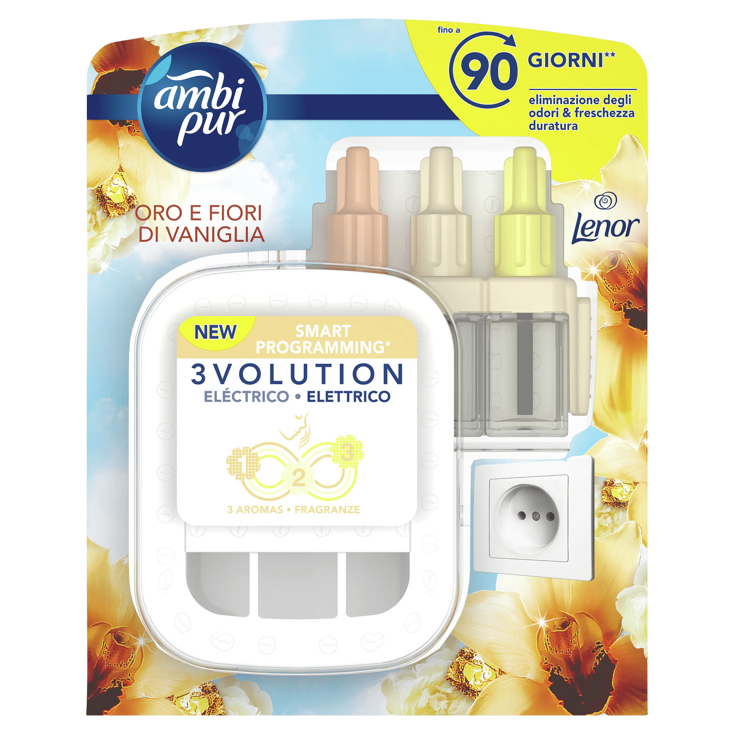 Ambi Pur Starter Kit Diffusore Elettrico 3Volution Per Ambienti 20ml - Oro e Fiori