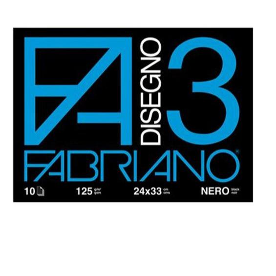 Fabriano F3 Album Disegno - A4+ 24x33 cm 125 g/m2 Liscio Nero - 10 Fogli