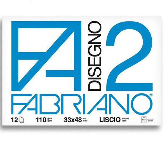 Fabriano F2 Album Disegno - A3+ 33x48 cm 110 g/m2 Liscio Bianco - 12 Fogli