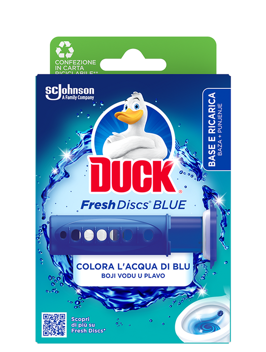 Duck Fresh Discs Gel Wc Base + Ricarica Blue - Colora L'Acqua di Blu