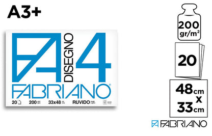 Fabriano F4 Album Disegno - A3+ 33x48 cm 200 g/m2 Ruvido Bianco - 20 Fogli