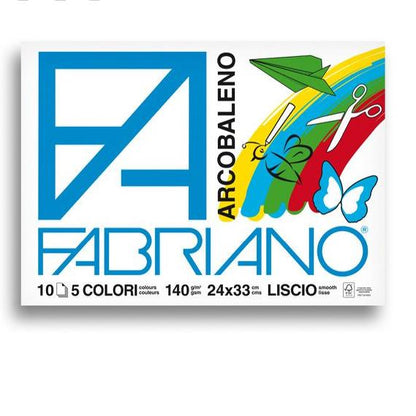 Fabriano Arcobaleno Album Disegno - A4+ 24x33 cm 140 g/m2 Liscio 5 Colori - 10 Fogli Colorati