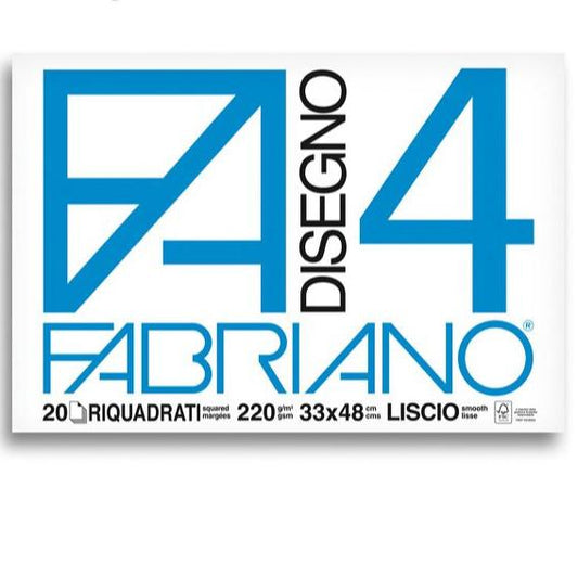 Fabriano F4 Album Disegno - A3+ 33x48 cm 220 g/m2 Liscio Bianco - 20 Fogli Riquadrati