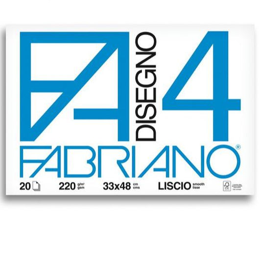 Fabriano F4 Album Disegno - A3+ 33x48 cm 220 g/m2 Liscio Bianco - 20 Fogli