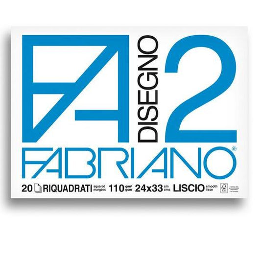 Fabriano F2 Album Disegno - A4+ 24x33 cm 110 g/m2 Liscio Bianco - 20 Fogli Riquadrati