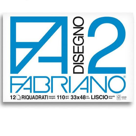 Fabriano F2 Album Disegno - A3+ 33x48 cm 110 g/m2 Liscio Bianco - 12 Fogli Riquadrati