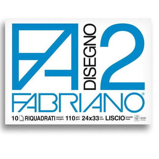 Fabriano F2 Album Disegno - A4+ 24x33 cm 110 g/m2 Liscio Bianco - 10 Fogli Riquadrati